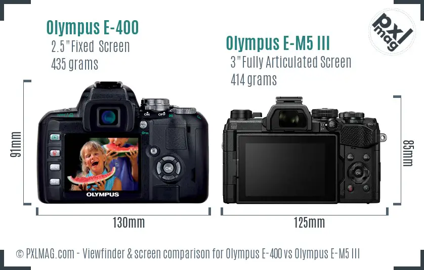 Olympus E-400 vs Olympus E-M5 III Screen and Viewfinder comparison
