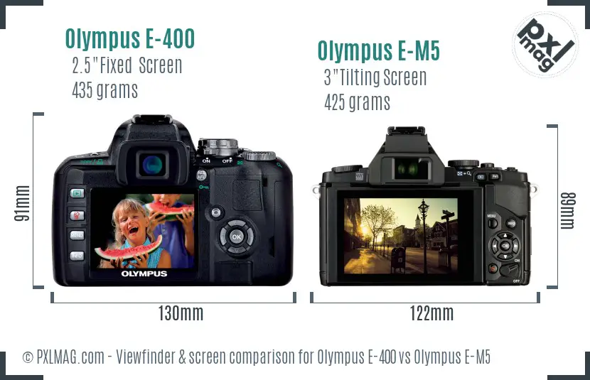 Olympus E-400 vs Olympus E-M5 Screen and Viewfinder comparison