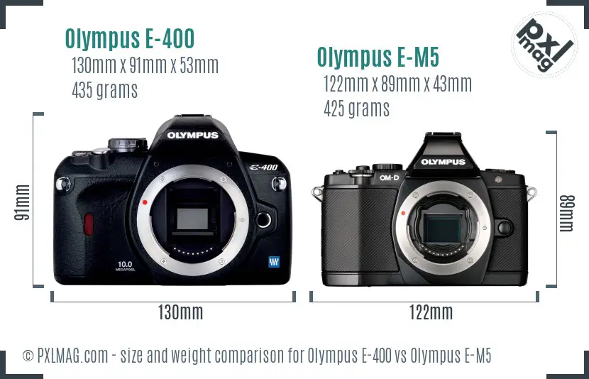 Olympus E-400 vs Olympus E-M5 size comparison