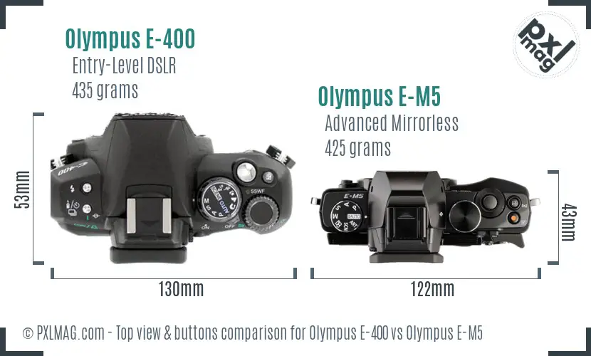 Olympus E-400 vs Olympus E-M5 top view buttons comparison