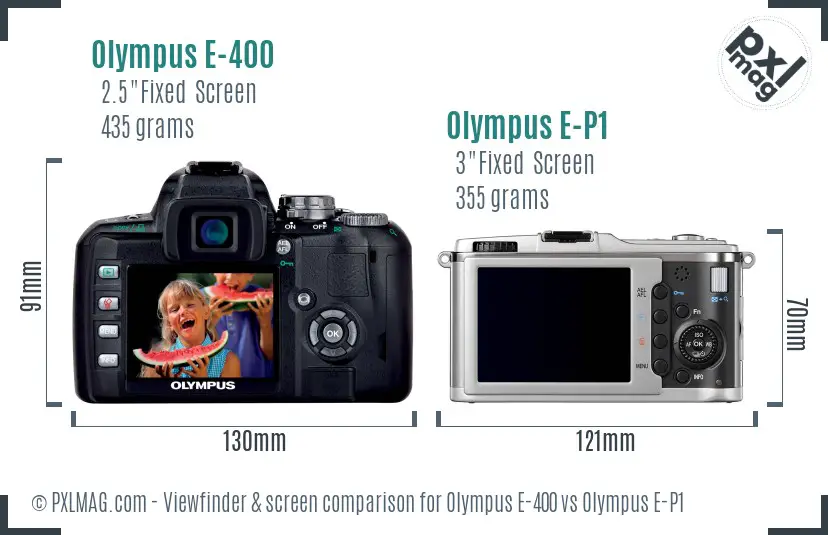 Olympus E-400 vs Olympus E-P1 Screen and Viewfinder comparison