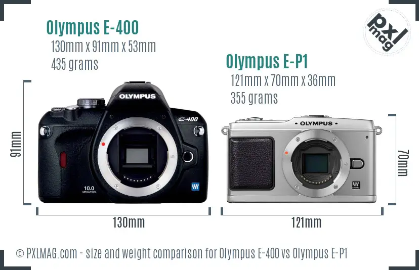 Olympus E-400 vs Olympus E-P1 size comparison