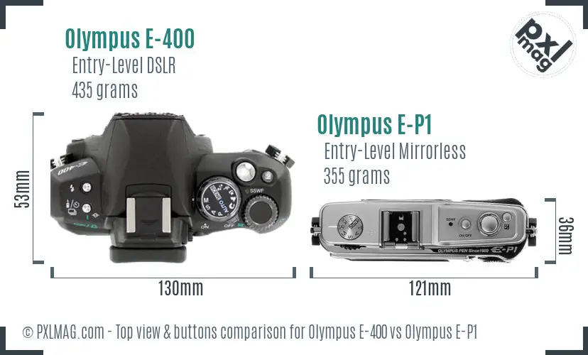 Olympus E-400 vs Olympus E-P1 top view buttons comparison