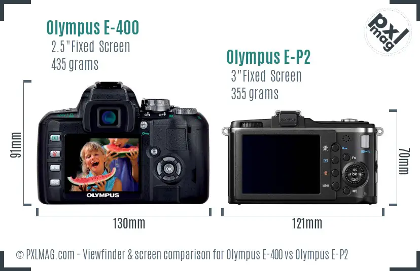 Olympus E-400 vs Olympus E-P2 Screen and Viewfinder comparison