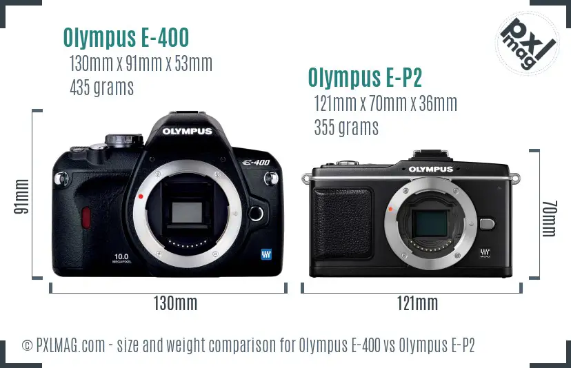 Olympus E-400 vs Olympus E-P2 size comparison