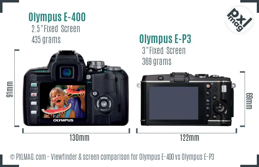 Olympus E-400 vs Olympus E-P3 Screen and Viewfinder comparison