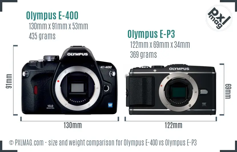Olympus E-400 vs Olympus E-P3 size comparison