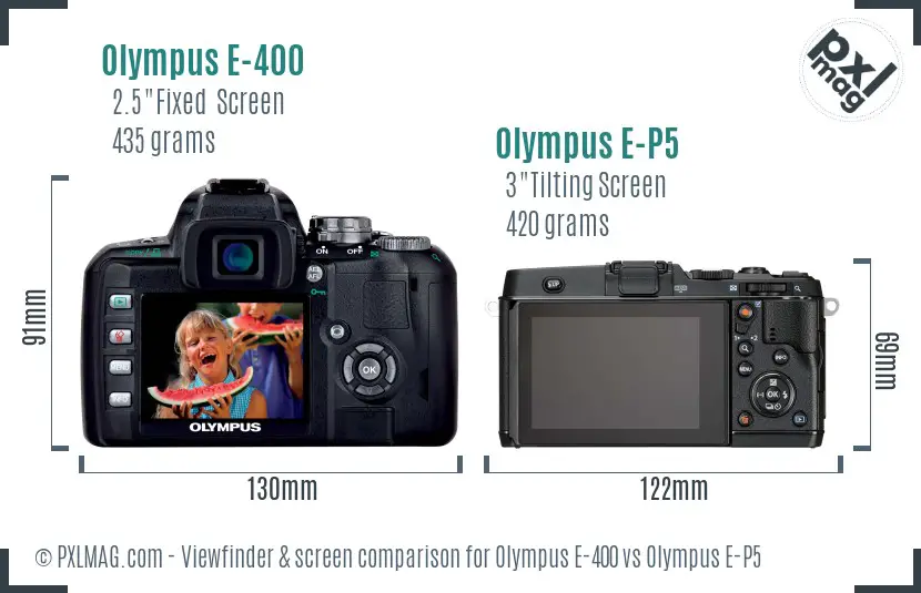 Olympus E-400 vs Olympus E-P5 Screen and Viewfinder comparison