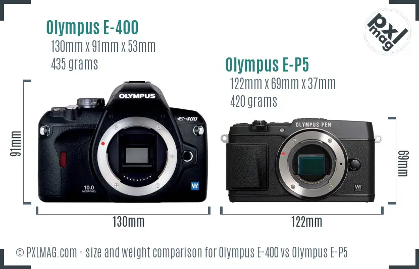 Olympus E-400 vs Olympus E-P5 size comparison