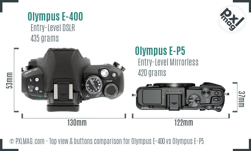 Olympus E-400 vs Olympus E-P5 top view buttons comparison