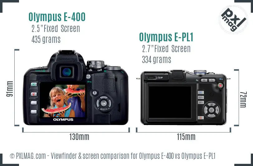 Olympus E-400 vs Olympus E-PL1 Screen and Viewfinder comparison