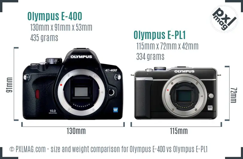 Olympus E-400 vs Olympus E-PL1 size comparison
