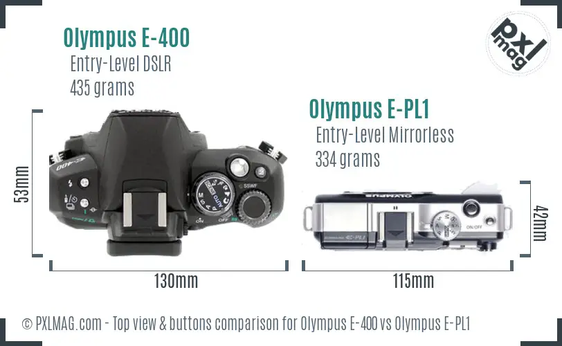 Olympus E-400 vs Olympus E-PL1 top view buttons comparison
