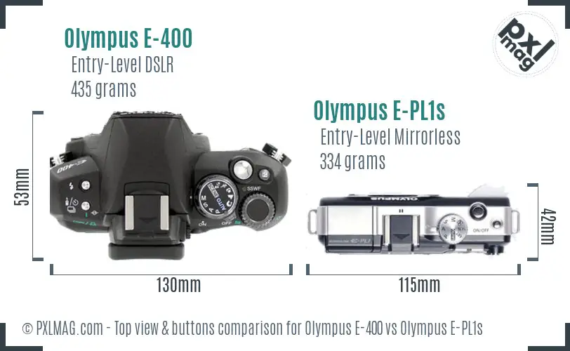 Olympus E-400 vs Olympus E-PL1s top view buttons comparison