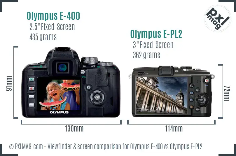 Olympus E-400 vs Olympus E-PL2 Screen and Viewfinder comparison