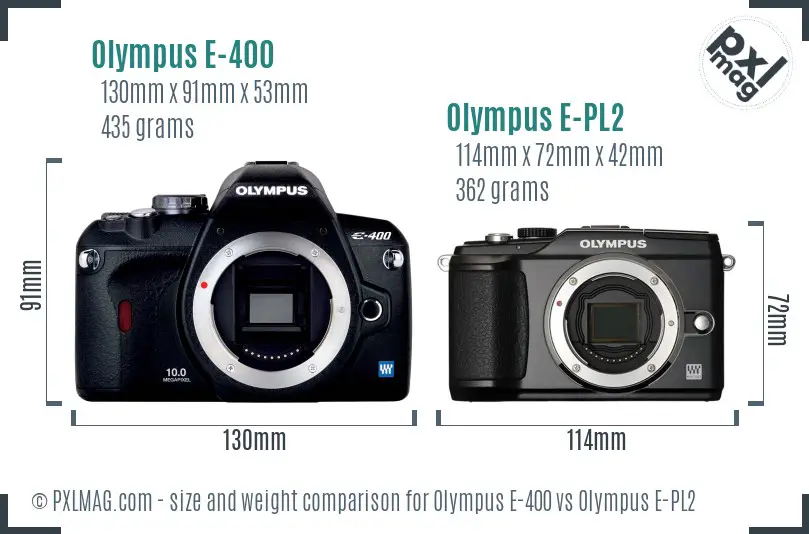 Olympus E-400 vs Olympus E-PL2 size comparison