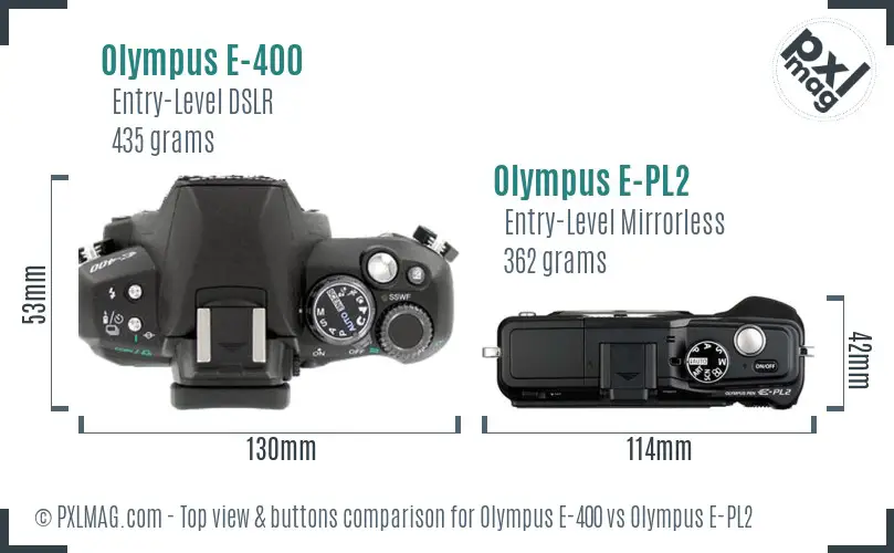 Olympus E-400 vs Olympus E-PL2 top view buttons comparison