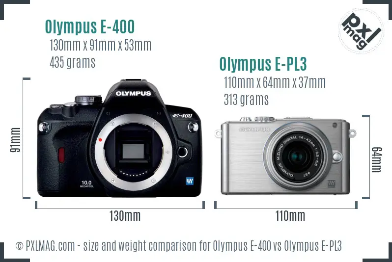 Olympus E-400 vs Olympus E-PL3 size comparison