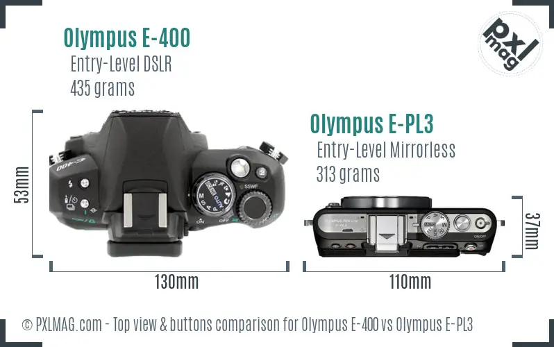 Olympus E-400 vs Olympus E-PL3 top view buttons comparison