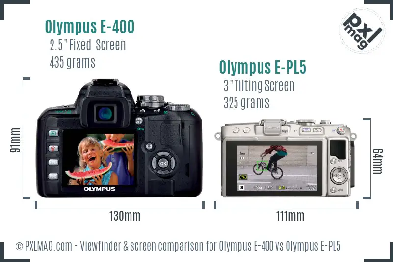 Olympus E-400 vs Olympus E-PL5 Screen and Viewfinder comparison