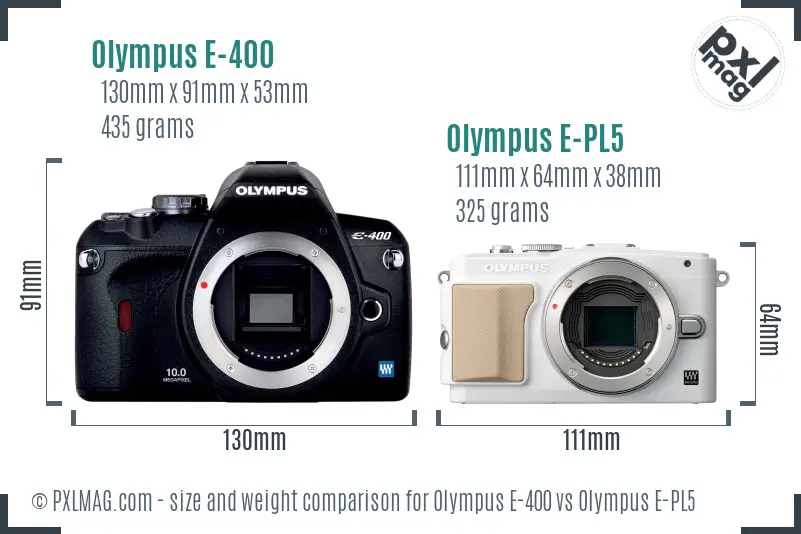 Olympus E-400 vs Olympus E-PL5 size comparison