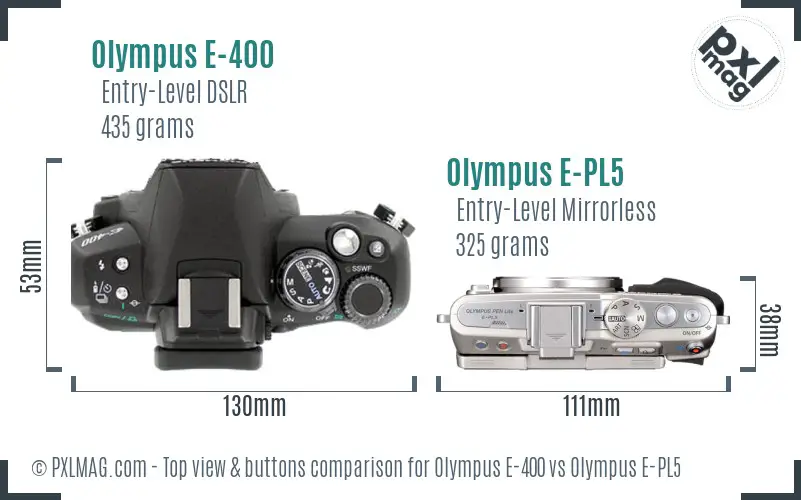 Olympus E-400 vs Olympus E-PL5 top view buttons comparison