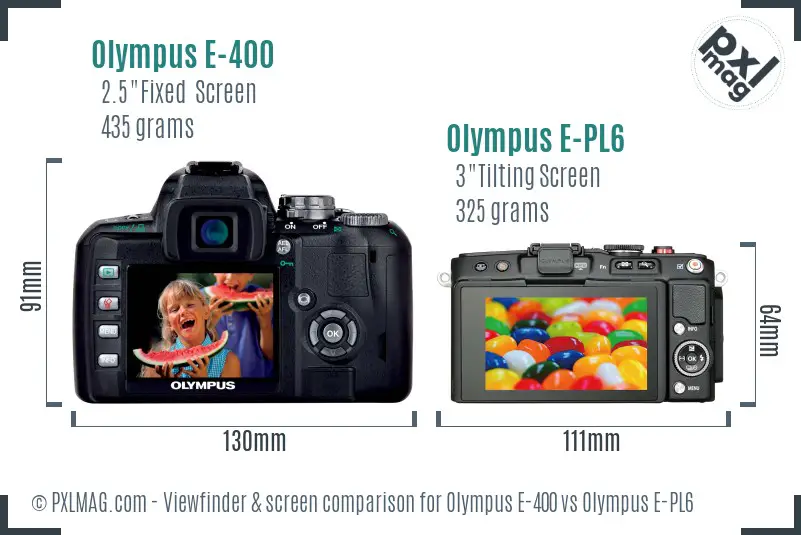 Olympus E-400 vs Olympus E-PL6 Screen and Viewfinder comparison