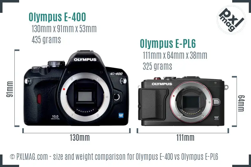 Olympus E-400 vs Olympus E-PL6 size comparison