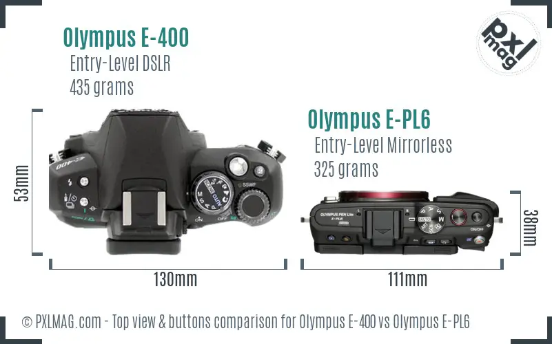 Olympus E-400 vs Olympus E-PL6 top view buttons comparison