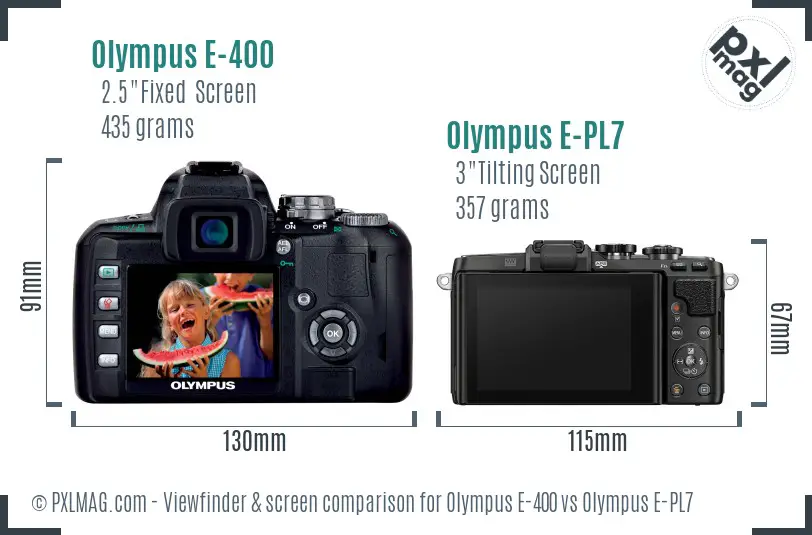 Olympus E-400 vs Olympus E-PL7 Screen and Viewfinder comparison