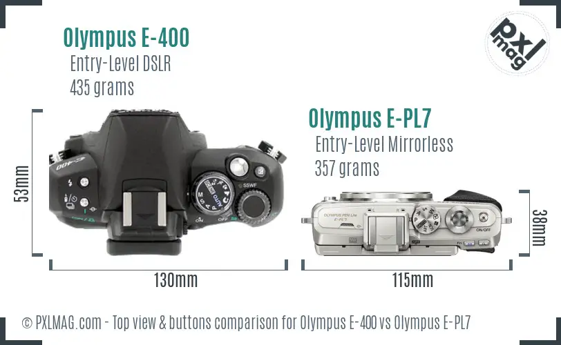 Olympus E-400 vs Olympus E-PL7 top view buttons comparison