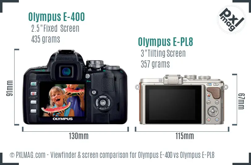 Olympus E-400 vs Olympus E-PL8 Screen and Viewfinder comparison