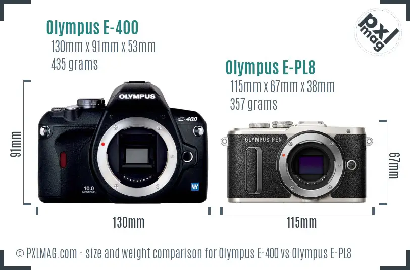 Olympus E-400 vs Olympus E-PL8 size comparison