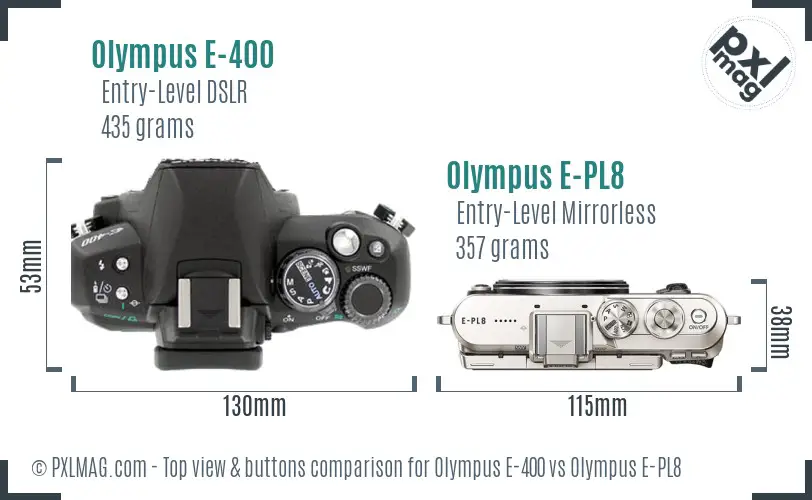 Olympus E-400 vs Olympus E-PL8 top view buttons comparison