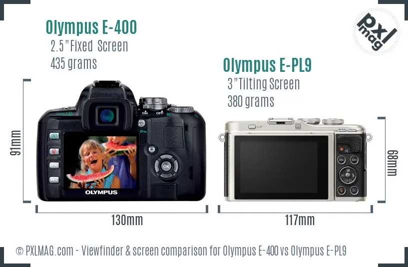 Olympus E-400 vs Olympus E-PL9 Screen and Viewfinder comparison
