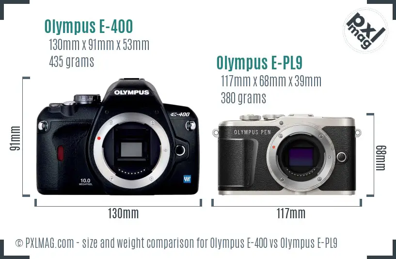 Olympus E-400 vs Olympus E-PL9 size comparison
