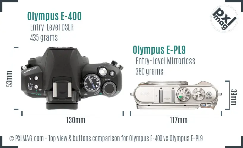 Olympus E-400 vs Olympus E-PL9 top view buttons comparison