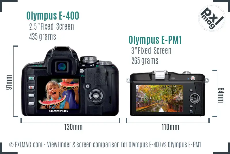 Olympus E-400 vs Olympus E-PM1 Screen and Viewfinder comparison
