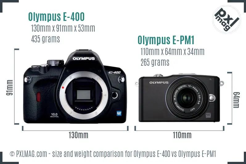 Olympus E-400 vs Olympus E-PM1 size comparison
