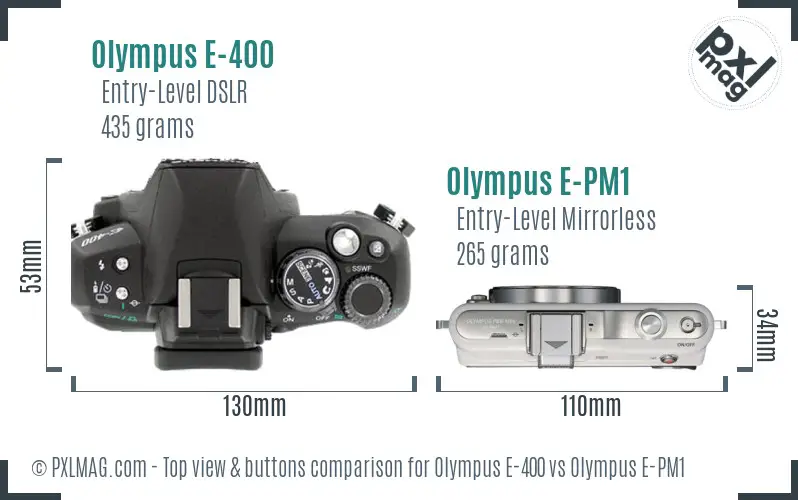 Olympus E-400 vs Olympus E-PM1 top view buttons comparison