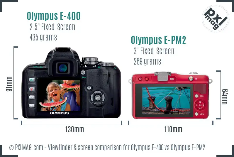 Olympus E-400 vs Olympus E-PM2 Screen and Viewfinder comparison
