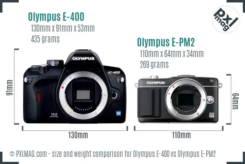 Olympus E-400 vs Olympus E-PM2 size comparison