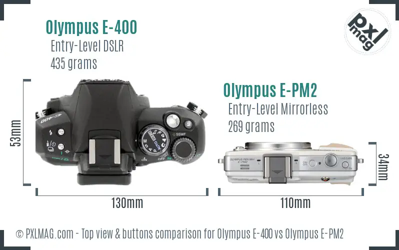 Olympus E-400 vs Olympus E-PM2 top view buttons comparison