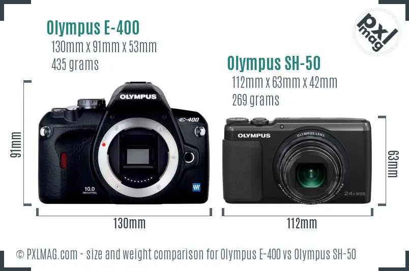 Olympus E-400 vs Olympus SH-50 size comparison