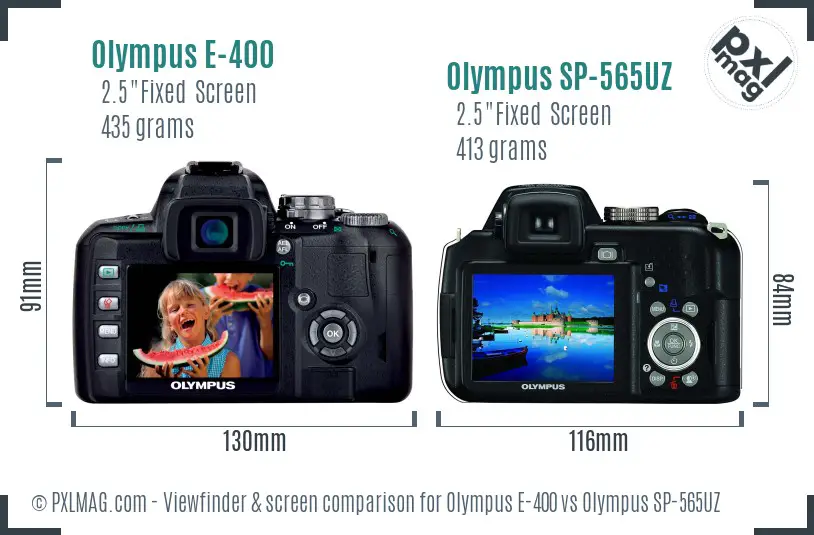 Olympus E-400 vs Olympus SP-565UZ Screen and Viewfinder comparison