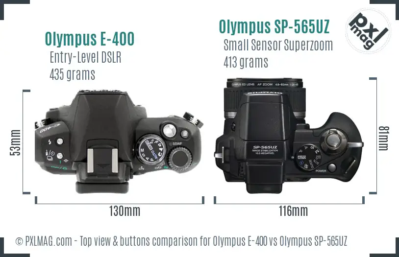 Olympus E-400 vs Olympus SP-565UZ top view buttons comparison
