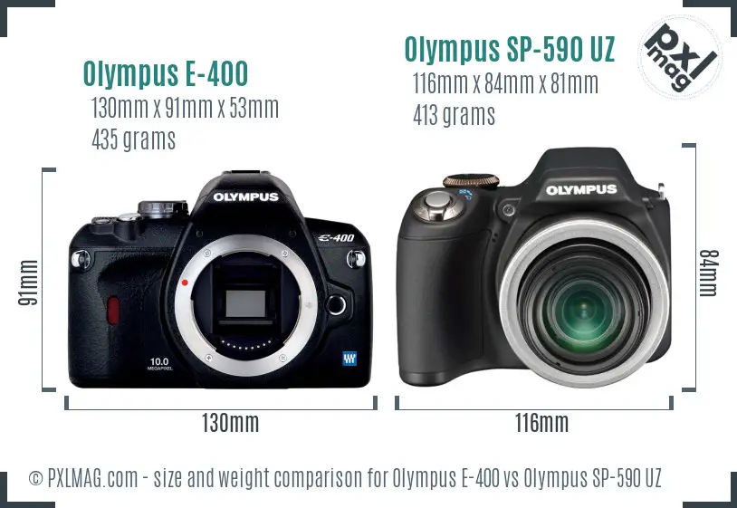 Olympus E-400 vs Olympus SP-590 UZ size comparison