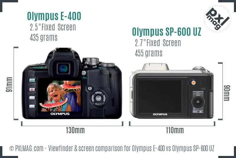 Olympus E-400 vs Olympus SP-600 UZ Screen and Viewfinder comparison