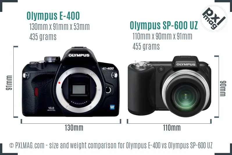 Olympus E-400 vs Olympus SP-600 UZ size comparison