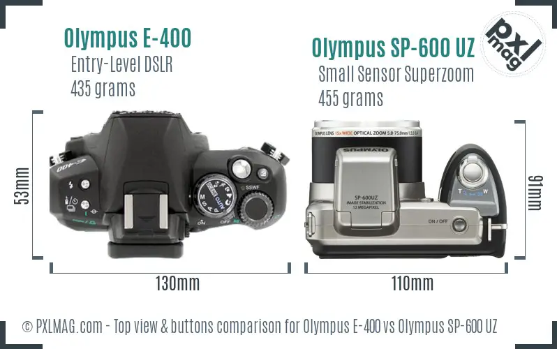 Olympus E-400 vs Olympus SP-600 UZ top view buttons comparison